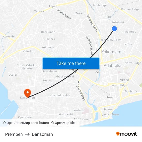 Prempeh to Dansoman map