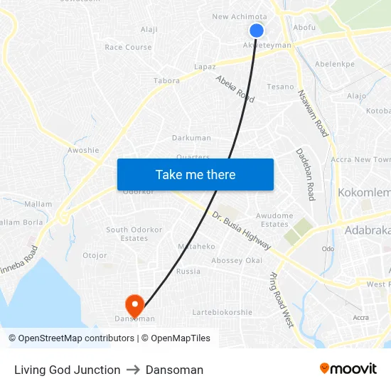 Living God Junction to Dansoman map