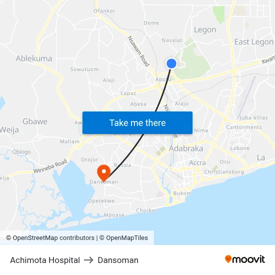 Achimota Hospital to Dansoman map