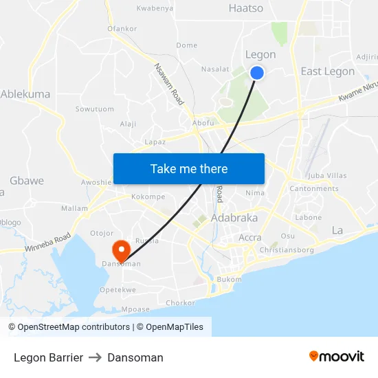 Legon Barrier to Dansoman map