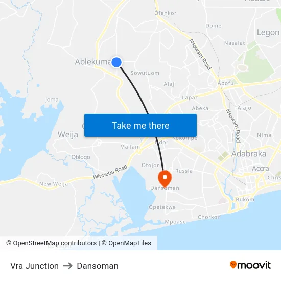 Vra Junction to Dansoman map