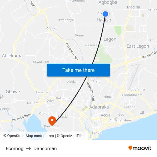Ecomog to Dansoman map