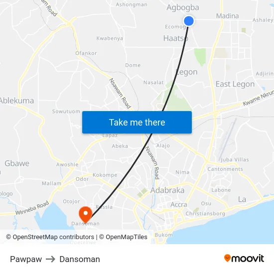 Pawpaw to Dansoman map