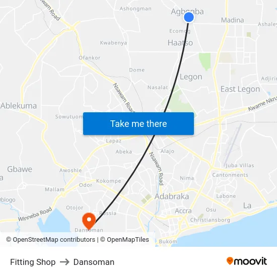 Fitting Shop to Dansoman map