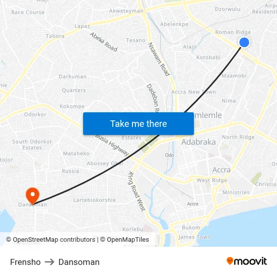 Frensho to Dansoman map