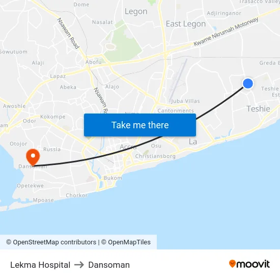 Lekma Hospital to Dansoman map