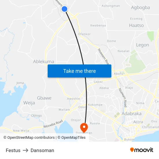 Festus to Dansoman map