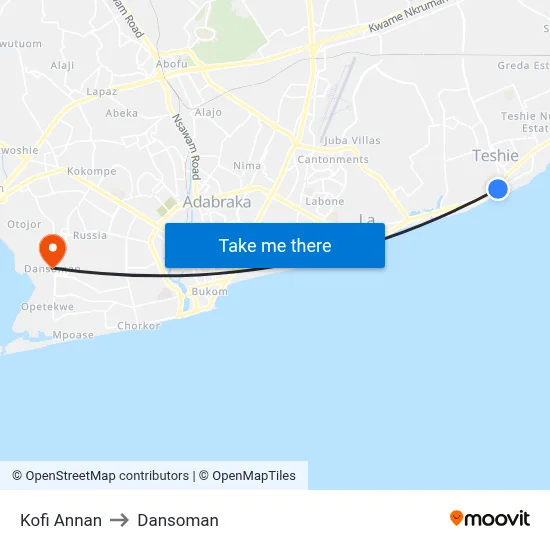 Kofi Annan to Dansoman map