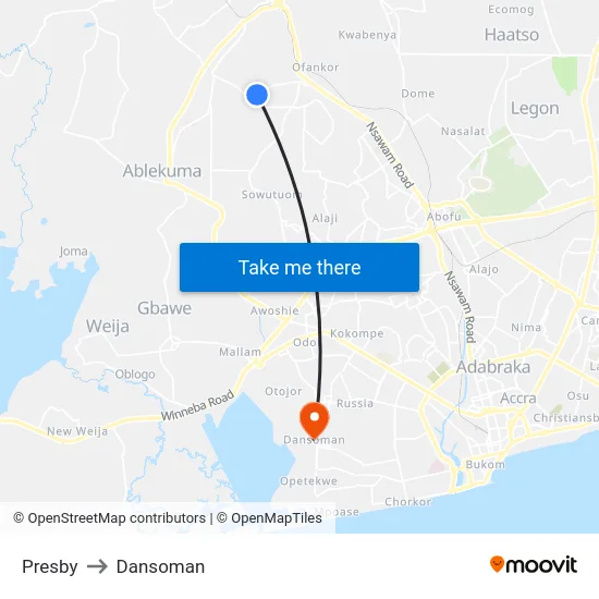 Presby to Dansoman map