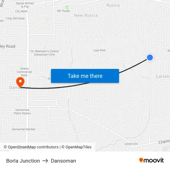 Borla Junction to Dansoman map