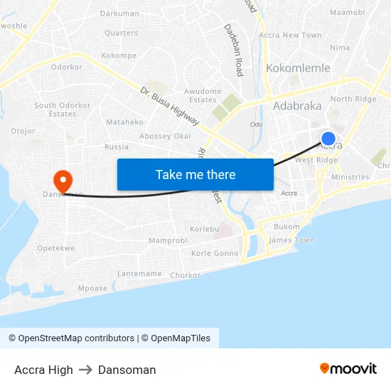 Accra High to Dansoman map