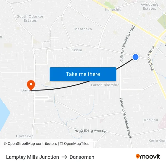 Lamptey Mills Junction to Dansoman map