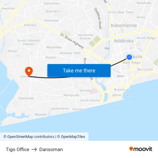 Tigo Office to Dansoman map