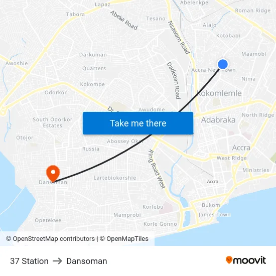 37 Station to Dansoman map