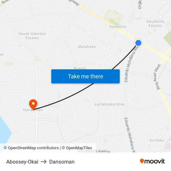 Abossey-Okai to Dansoman map