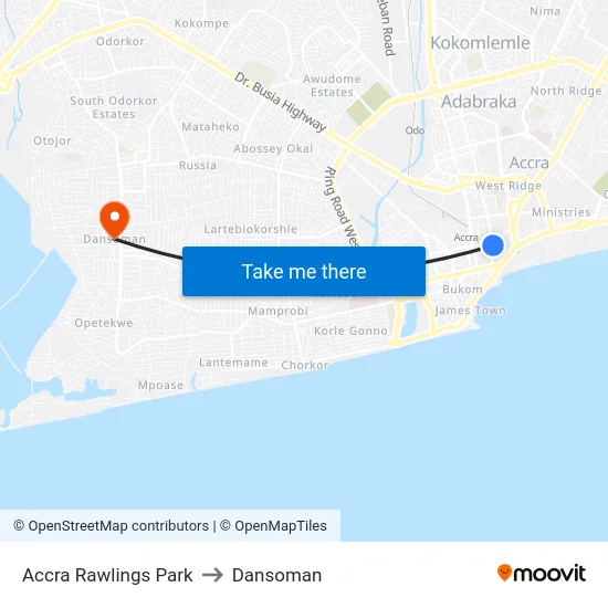 Accra Rawlings Park to Dansoman map