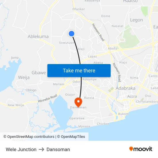 Wele Junction to Dansoman map