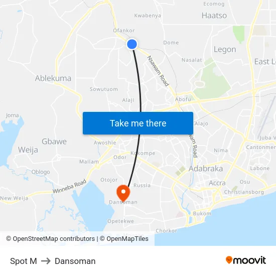 Spot M to Dansoman map