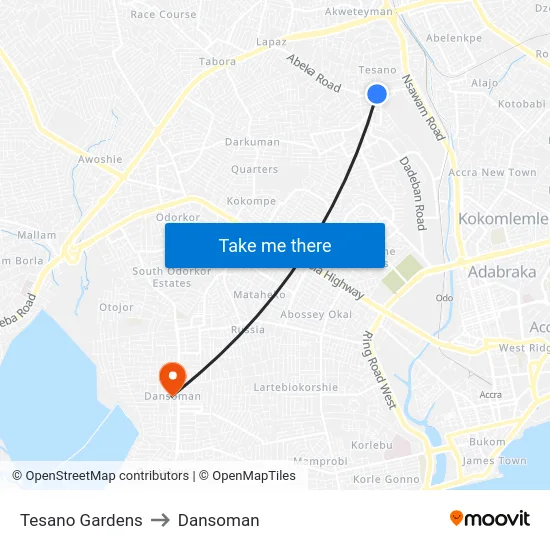Tesano Gardens to Dansoman map