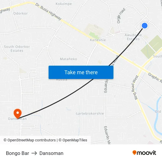 Bongo Bar to Dansoman map