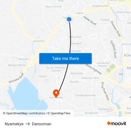 Nyamekye to Dansoman map