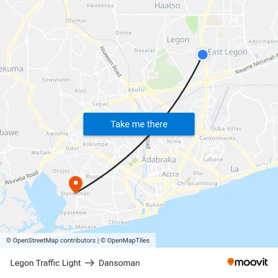 Legon Traffic Light to Dansoman map