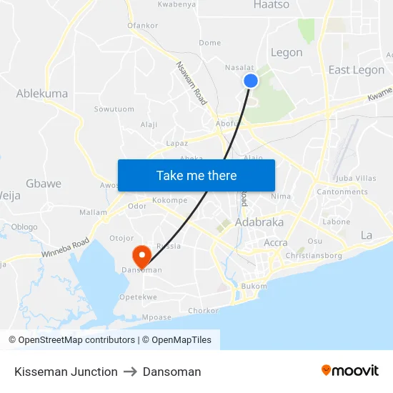 Kisseman Junction to Dansoman map