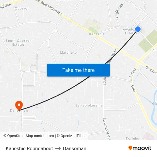 Kaneshie Roundabout to Dansoman map