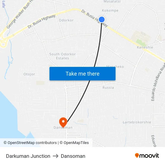 Darkuman Junction to Dansoman map