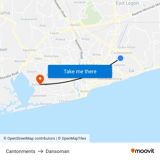 Cantonments to Dansoman map
