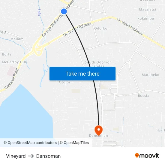 Vineyard to Dansoman map