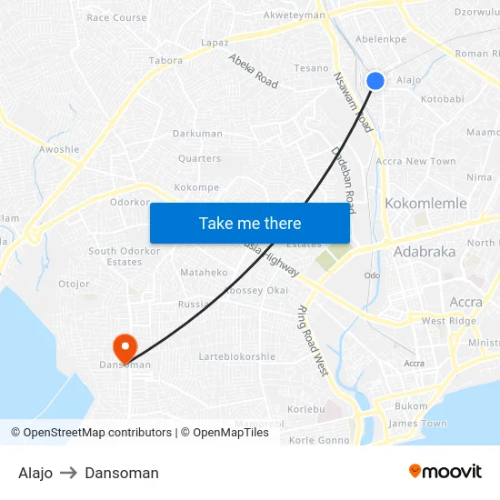 Alajo to Dansoman map