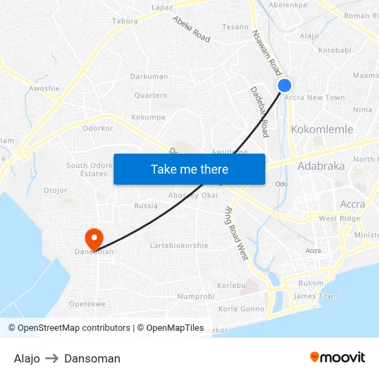 Alajo to Dansoman map