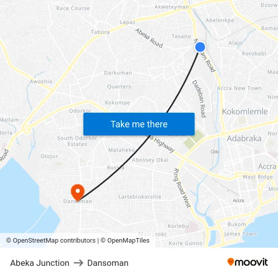 Abeka Junction to Dansoman map