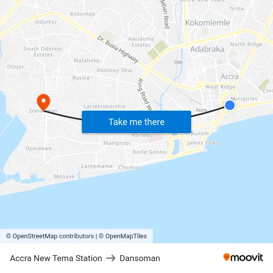 Accra New Tema Station to Dansoman map