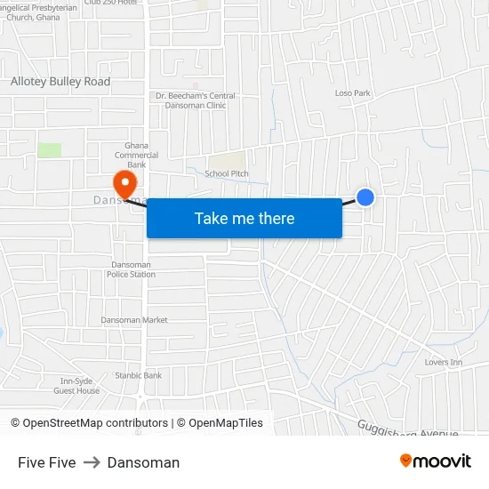 Five Five to Dansoman map