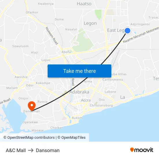 A&C Mall to Dansoman map