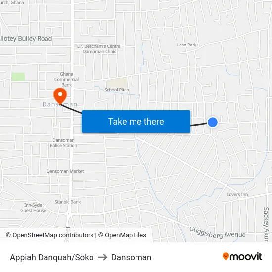 Appiah Danquah/Soko to Dansoman map