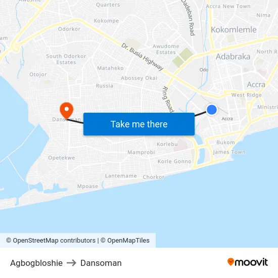 Agbogbloshie to Dansoman map