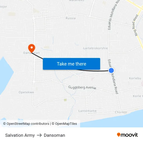 Salvation Army to Dansoman map