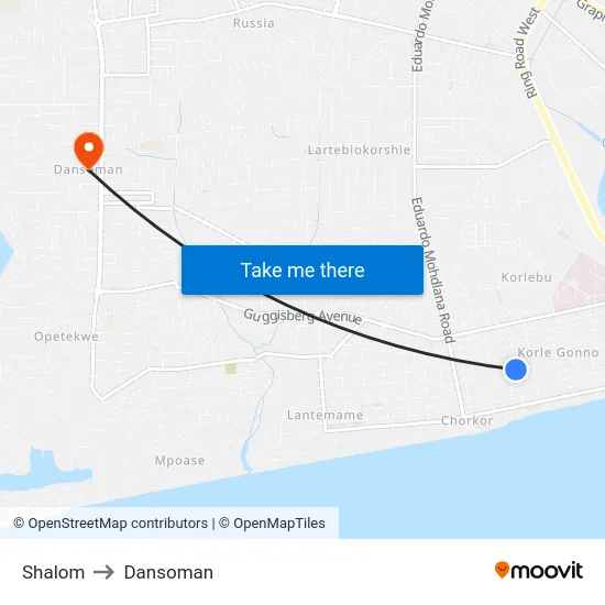 Shalom to Dansoman map