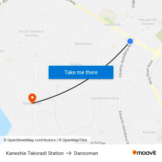 Kaneshie Takoradi Station to Dansoman map