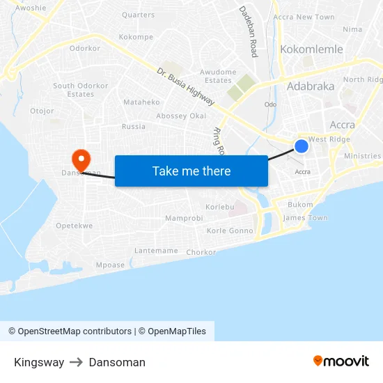 Kingsway to Dansoman map