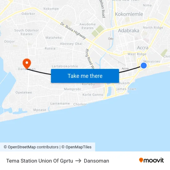 Tema Station Union Of Gprtu to Dansoman map