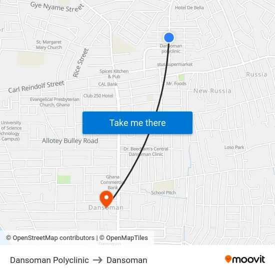 Dansoman Polyclinic to Dansoman map