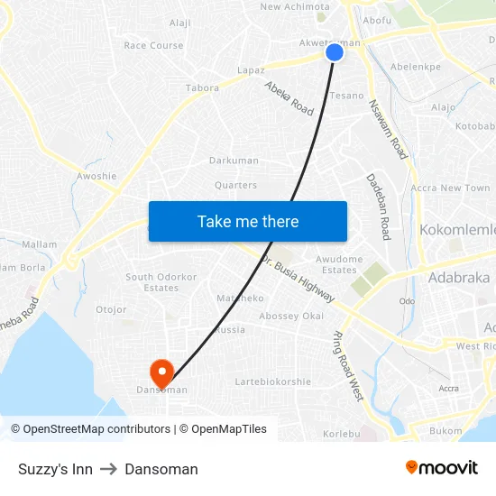 Suzzy's Inn to Dansoman map