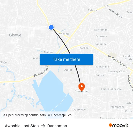 Awoshie Last Stop to Dansoman map