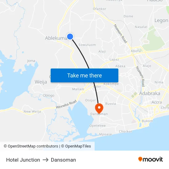 Hotel Junction to Dansoman map