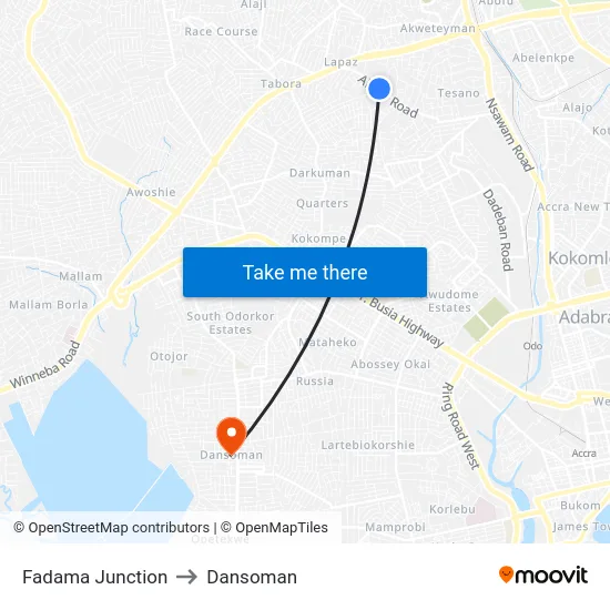 Fadama Junction to Dansoman map