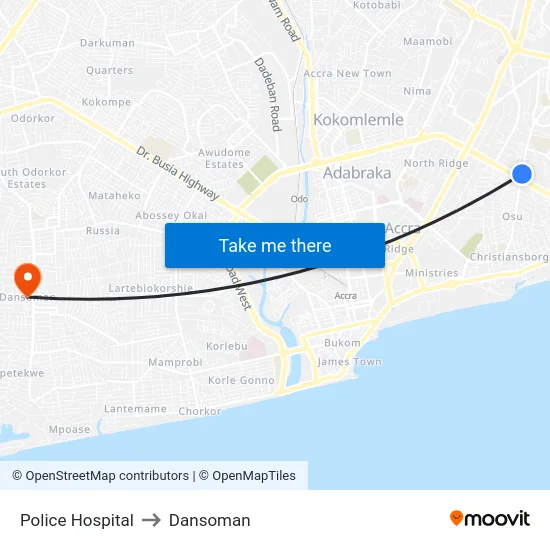 Police Hospital to Dansoman map